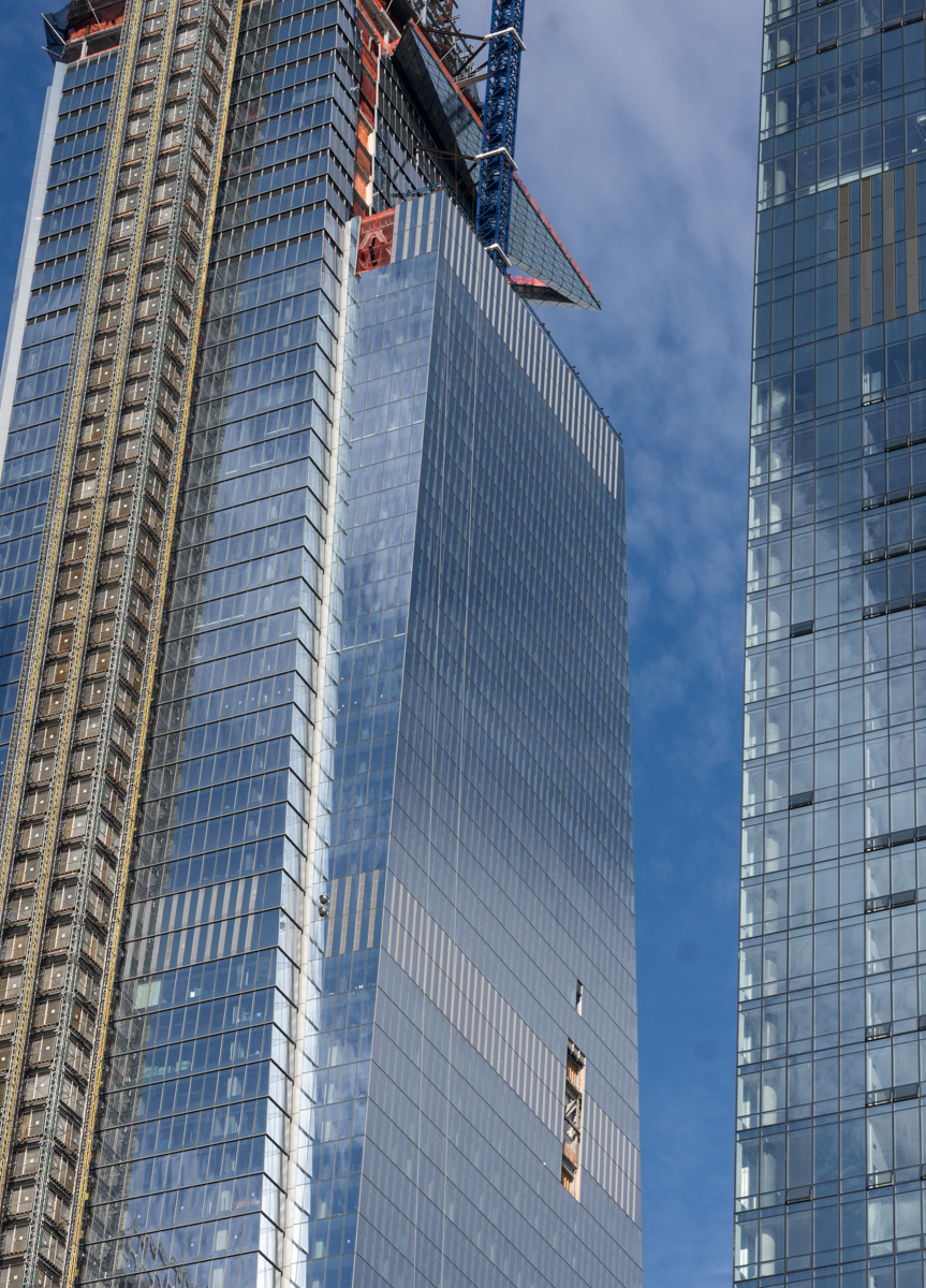 Mike Hudak's photo of skyscrapers under construction as viewed from High Line Park on south side of Hudson Yards, Manhattan, NY, USA.