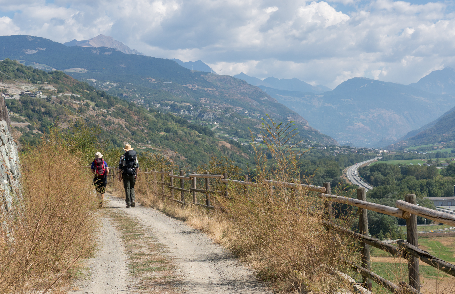 Two pilgrims on the Via Francigena in the Valle d'Aosta, Italy | Photo by Mike Hudak