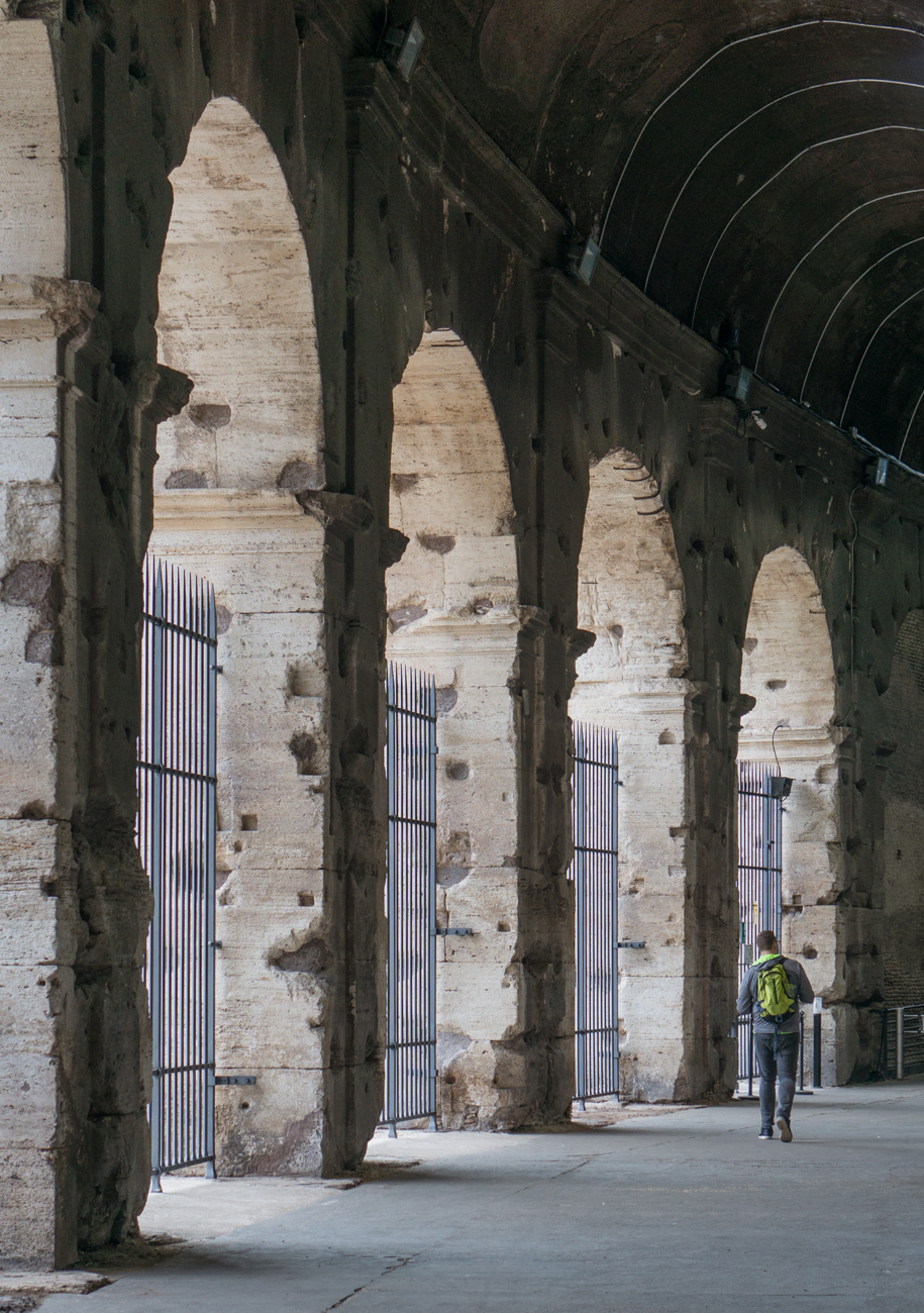 08:47. A visitor to Rome's Colosseum approaches a stairway to the second level | Photo by Mike Hudak